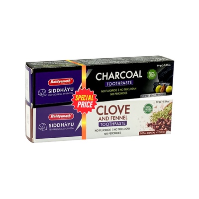 SIDDHAYU TOOTHPASTE CHARCOAL CLOVE FENNEL 150G TWIN PACK SPL PRICE