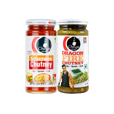 CHINGS SCHEZWAN CHUTNEY + DRAGON FIRE CHUTNEY 2 X 250G