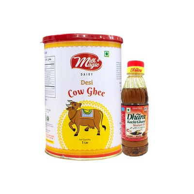 MILK MAGIC DESI COW GHEE 1LR +DHARA KACHI GHANI MSTRD OIL 200ML